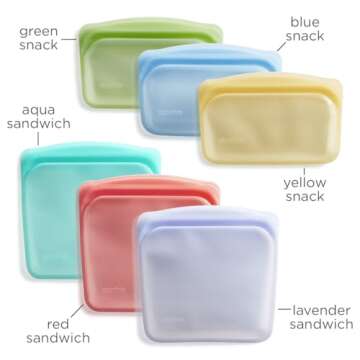 Stasher Premium Silicone Reusable Food Storage Bags, 6-Pack, Multi | Multi-Use Food Storage Bags, Lunch Bag, Travel Containers | BPA Free, Leak-free, Dishwasher-Safe, Eco-friendly