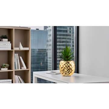 Golden Pineapple Ananas Potted Artificial Plant Faux Succulents Home Office Tabletop Decoration (Gold)