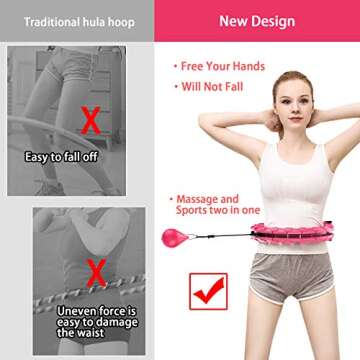 Weighted Smart Hula Hoop, 2 in 1 Abdominal Fitness Massage Hoola Hoop, 24 Detachable and Adjustable Weight Automatic Rotating Balls, Suitable for Adults and Weight Loss, and Teenagers to Exercise