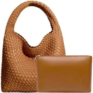 Stylish Vegan Leather Hand-Woven Tote Bag for Women with Purse