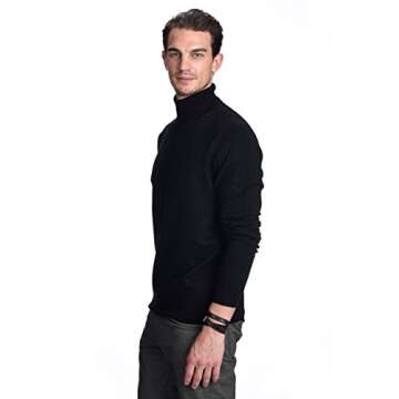State Cashmere Men's Essential Turtleneck Sweater 100% Pure Cashmere Classic Long Sleeve Pullover (Black, X-Large)