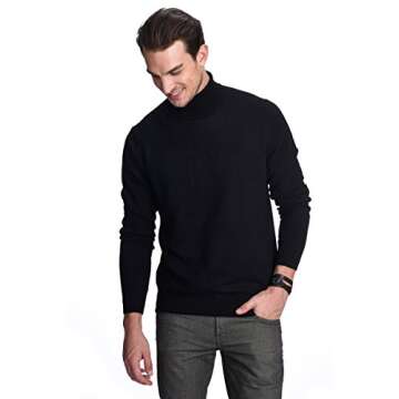 State Cashmere Men's Essential Turtleneck Sweater 100% Pure Cashmere Classic Long Sleeve Pullover (Black, X-Large)