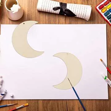 40pcs Moon Wood DIY Crafts Cutouts Wooden Moon Shaped Hanging Ornaments with Hole Hemp Ropes Wood Tags for Wedding Birthday Baby Shower Christmas Decorations