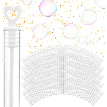 Wedding Bubbles Bulk - White Heart Top Wands (100 Count) Individual Mini Bubble Wand Favors for Wedd...