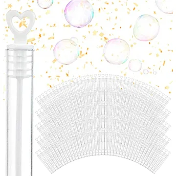 Wedding Bubbles Bulk - White Heart Top Wands (100 Count) Individual Mini Bubble Wand Favors for Wedd...