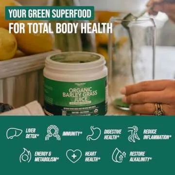 Organic Barley Grass Juice Powder - Grown in Volcanic Soil of Utah - Raw & BioActive Form, Cold-Pressed then CO2 Dried – Gluten Free, GMO free, Vegan - Complements Wheatgrass Juice Powder - 5.3 oz