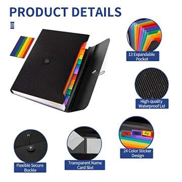 Expanding File Folder, 13 Pockets Accordion File Holder Organizer, A4 Letter Size Paper Document Rec...