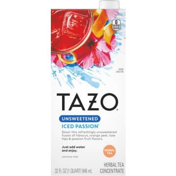 Tazo Unsweetened Iced Herbal Tea Concentrate For a Refreshing Iced Beverage Passion with tropical fl...