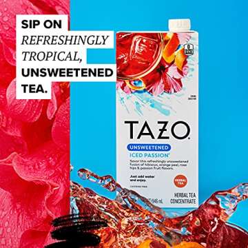 Tazo Unsweetened Iced Herbal Tea Concentrate For a Refreshing Iced Beverage Passion with tropical flavors 32 oz