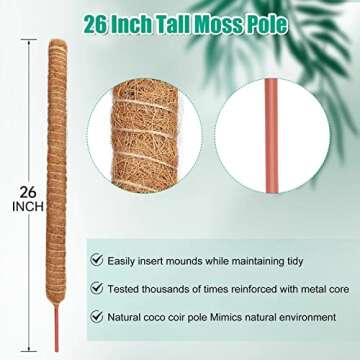 ADEBOLA 2 PCS 26 Inches Tall Moss Poles, Plant Poles for Climbing Plants with Two Garden Jute Rope for Monstera, Sphagnum, Pothos and Other Indoor Plants