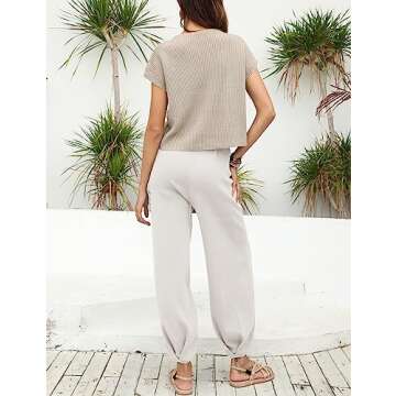 Ugerlov Women's Two Piece Outfits Sweater Sets Knit Pullover Tops and High Waisted Pants Lounge Sets, White, XXL