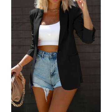 KIRUNDO Blazers for Women Casual Long Sleeve Lapel Button Open Front Suit Jackets Ladies Blazer Business Clothes 2025 Work Office Outfits(Black, XX-Large)