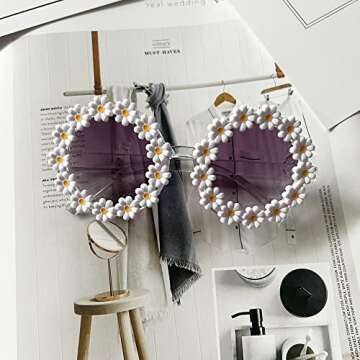 OZPYKAE Girl Round Flower Sunglasses,Flower Shaped Cute Glasses UV 400 Protection Outdoor Girl Boy Gifts Eyewear Sunglasses (White*2)