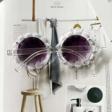 OZPYKAE Girl Round Flower Sunglasses,Flower Shaped Cute Glasses UV 400 Protection Outdoor Girl Boy Gifts Eyewear Sunglasses (White*2)