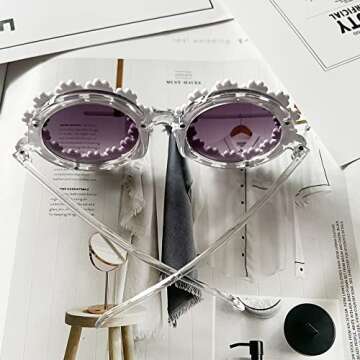 OZPYKAE Girl Round Flower Sunglasses,Flower Shaped Cute Glasses UV 400 Protection Outdoor Girl Boy Gifts Eyewear Sunglasses (White*2)
