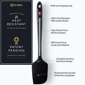 DI ORO Seamless Series Pro 14 Inch Extra Large Silicone Spatula - 600°F Heat-Resistant Rubber Spatula - Great for Baking, Cooking, and Scraping - BPA Free and LFGB Certified Food Safe Silicone (Black)