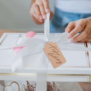 Koogel 160PCS Kraft Paper Gift Tags with Strings,3.3x1.8 Inch Brown Blank Tags Hanging Labels for Gift Bags Box Name Tags Clothes Price Tags