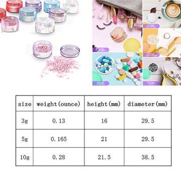 5 Gram Plastic Pot Jars 110 Pcs Cosmetic Containers 5mL Samples Container 11 Colors, Mixed Color
