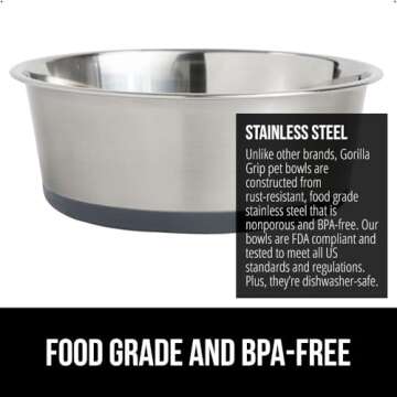 GORILLA GRIP Set of 2 Dog Bowls, Holds 6 Cups (48 fl oz), Heavy Duty Metal Food and Water Bowl for Feeding Dogs and Cats, Dishwasher Safe, Rust Resistant Stainless Steel, BPA Free Rubber Base, Gray
