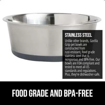 GORILLA GRIP Set of 2 Dog Bowls, Holds 6 Cups (48 fl oz), Heavy Duty Metal Food and Water Bowl for Feeding Dogs and Cats, Dishwasher Safe, Rust Resistant Stainless Steel, BPA Free Rubber Base, Gray