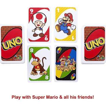 Mattel Games UNO Super Mario Card Game, Video Game Themed Travel Game in Collectible Storage Tin with Special Rule (Amazon Exclusive)
