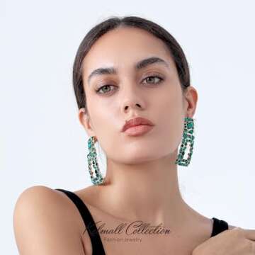 KELMALL Elegant Rhinestone Rectangle Dangle Earrings for Women - Sparkly Crystal Geometric Drop Stat...