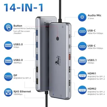 USB C Docking Station Dual 4K HDMI 100W Power Delivery