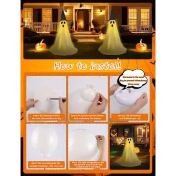 Halloween Light Up Ghost Kit - 2 Pack DIY Halloween Decorations Spooky Ghost Decor with 20 LED Lights Battery Operated,Adjustable Height,Hat,for Outdoor Indoor Porches Yards Gardens Lawn (2 Pack)