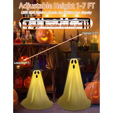 Halloween Light Up Ghost Kit - 2 Pack DIY Halloween Decorations Spooky Ghost Decor with 20 LED Lights Battery Operated,Adjustable Height,Hat,for Outdoor Indoor Porches Yards Gardens Lawn (2 Pack)