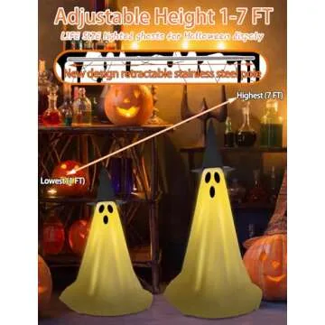 Halloween Light Up Ghost Kit - 2 Pack DIY Halloween Decorations Spooky Ghost Decor with 20 LED Lights Battery Operated,Adjustable Height,Hat,for Outdoor Indoor Porches Yards Gardens Lawn (2 Pack)