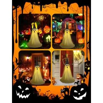 Halloween Light Up Ghost Kit - 2 Pack DIY Halloween Decorations Spooky Ghost Decor with 20 LED Lights Battery Operated,Adjustable Height,Hat,for Outdoor Indoor Porches Yards Gardens Lawn (2 Pack)