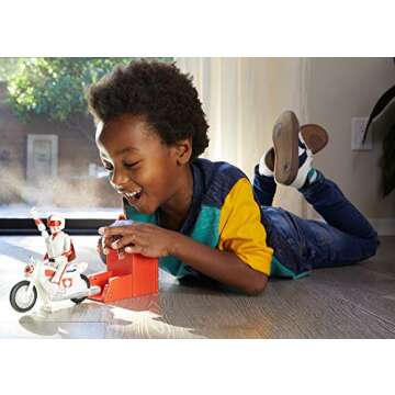 Disney Pixar Toy Story 4 Stunt Racer Duke Caboom Figure, 5.9 in, in Racing Outfit with Motorcycle an...