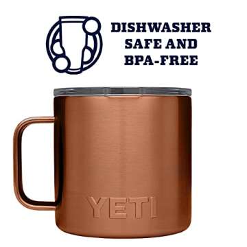 YETI Rambler 14 oz Mug, Vacuum Insulated, Stainless Steel with MagSlider Lid, Copper