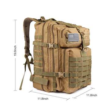 ROARING FIRE Tactical Backpack. Expandable Molle Backpack for The Outdoor, Hiking, 3 Day Pack, Bug Out Bag, Trekking, Hunting or Tactical Uses 45L (Desert Tan)