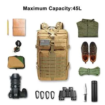 ROARING FIRE Tactical Backpack. Expandable Molle Backpack for The Outdoor, Hiking, 3 Day Pack, Bug Out Bag, Trekking, Hunting or Tactical Uses 45L (Desert Tan)