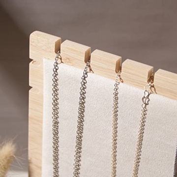 Justsoso Bamboo Necklace Display Stand, Wood Jewellery Necklace Holder, Chain Jewelry Rack Organizer, Tabletop Display Boards for Home or Shop Sell Show (Beige Velvet)