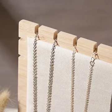 Justsoso Bamboo Necklace Display Stand, Wood Jewellery Necklace Holder, Chain Jewelry Rack Organizer, Tabletop Display Boards for Home or Shop Sell Show (Beige Velvet)