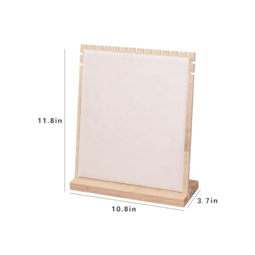 Justsoso Bamboo Necklace Display Stand, Wood Jewellery Necklace Holder, Chain Jewelry Rack Organizer, Tabletop Display Boards for Home or Shop Sell Show (Beige Velvet)