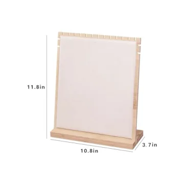 Justsoso Bamboo Necklace Display Stand, Wood Jewellery Necklace Holder, Chain Jewelry Rack Organizer, Tabletop Display Boards for Home or Shop Sell Show (Beige Velvet)