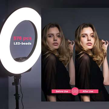 GEEKOTO 18-inch LED Ring Light for Phone and Camera, 48W, 3200k-5600k Ring Light with Stand and Phone Holder for Photography, Makeup, Video Shooting