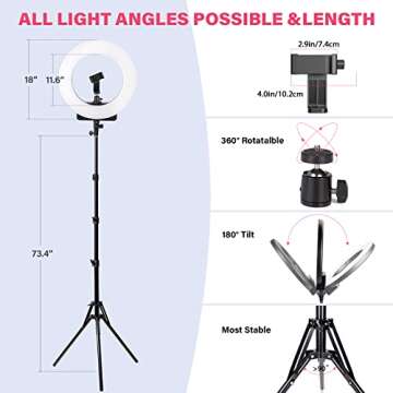 GEEKOTO 18-inch LED Ring Light for Phone and Camera, 48W, 3200k-5600k Ring Light with Stand and Phone Holder for Photography, Makeup, Video Shooting