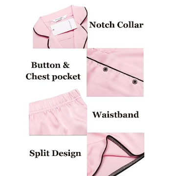 Ekouaer Silk Satin Pajama Set for Women - Short Sleeve Loungewear