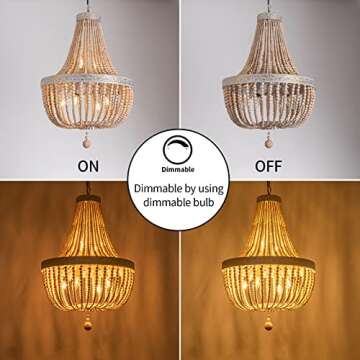 cloylinc 6-Lights Farmhouse Boho Wood Bead Chandelier,Modern Natural Wooden Beaded Pendant Light Fixture,E12 Adjustable Pendant Lighting for Dining Room Living Room Bedroom
