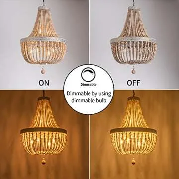 cloylinc 6-Lights Farmhouse Boho Wood Bead Chandelier,Modern Natural Wooden Beaded Pendant Light Fixture,E12 Adjustable Pendant Lighting for Dining Room Living Room Bedroom