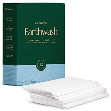 Earthwash Laundry Detergent Sheets Ocean Breeze - 32 Sheets (Up To 64 Loads) Hypoallergenic Detergent Strips, Ideal for Travel Home Liquidless Laundry Sheets