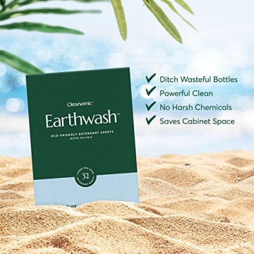 Earthwash Laundry Detergent Sheets Ocean Breeze - 32 Sheets (Up To 64 Loads) Hypoallergenic Detergent Strips, Ideal for Travel Home Liquidless Laundry Sheets