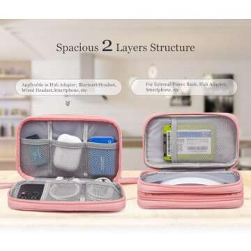 Electronic Organizer Travel Cable Accessories Bag, Electronic Organizer Case, Electronic Accessories Organizer Bag for Power Bank, Charging Cords, Chargers, Mouse, USB Cable, Earphones (Light Pink)