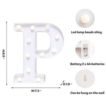 Foaky LED Letter Lights Sign Marquee Light Up Letters Sign for Night Light Wedding/Birthday Party Battery Powered Christmas Lamp Home Bar Decoration(P)