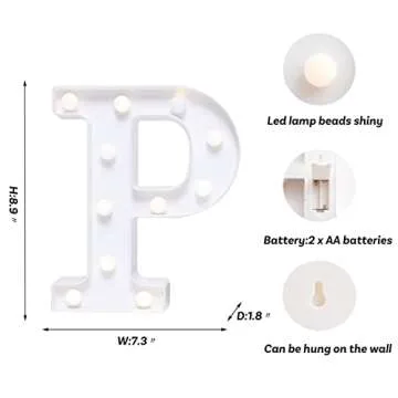 Foaky LED Letter Lights Sign Marquee Light Up Letters Sign for Night Light Wedding/Birthday Party Battery Powered Christmas Lamp Home Bar Decoration(P)