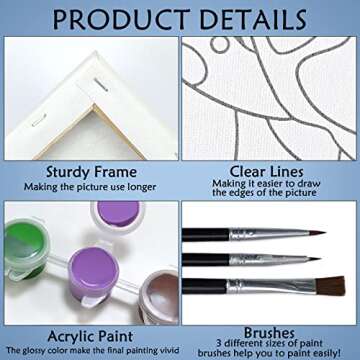 Canvas Painting Kit Pre Drawn Canvas for Painting for Adults Sip and Paint Party Supplies 8x10 Canvas to Paint Afro Queen Girl Paint, Mother's Day Gift